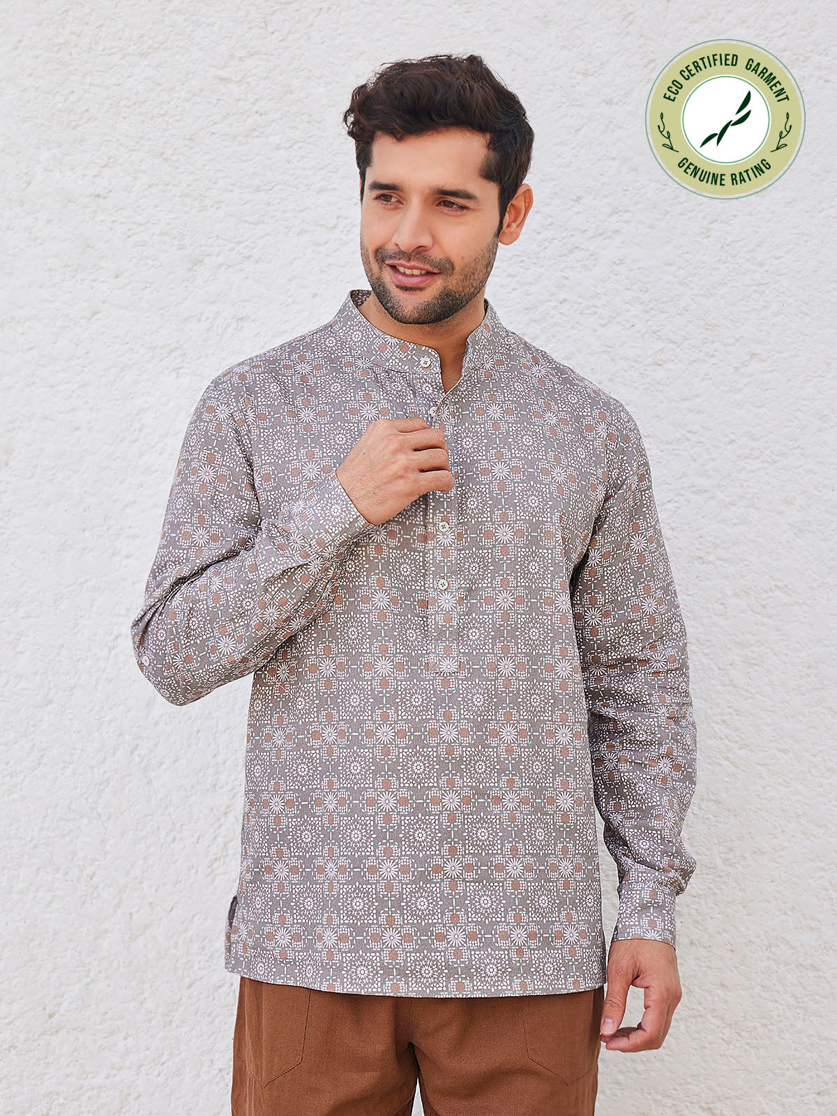 Aref - Printed Organic Cotton Linen Henley Shirt image 6
