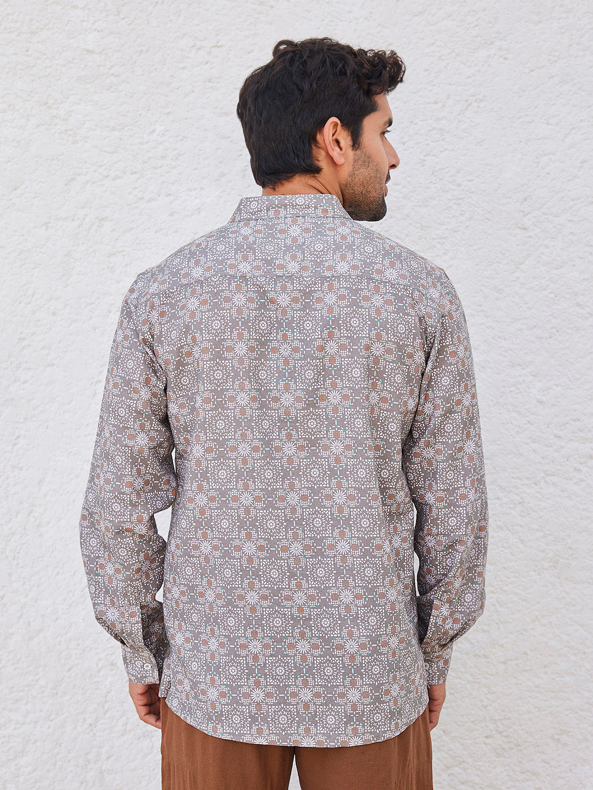 Aref Printed Organic Cotton Linen Henley Shirt