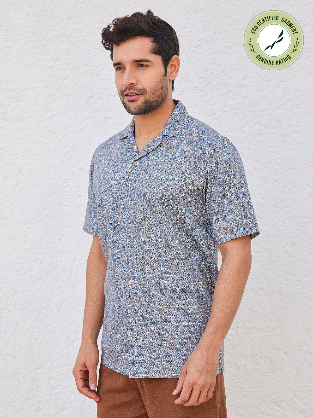 Doron - Printed Cuban Collar Organic Cotton Tencel Shirt image 4