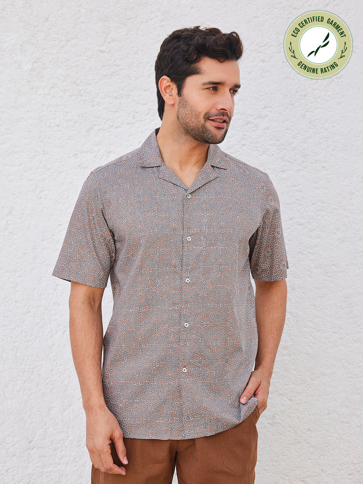 Doron - Printed Cuban Collar Organic Cotton Tencel Shirt image 5