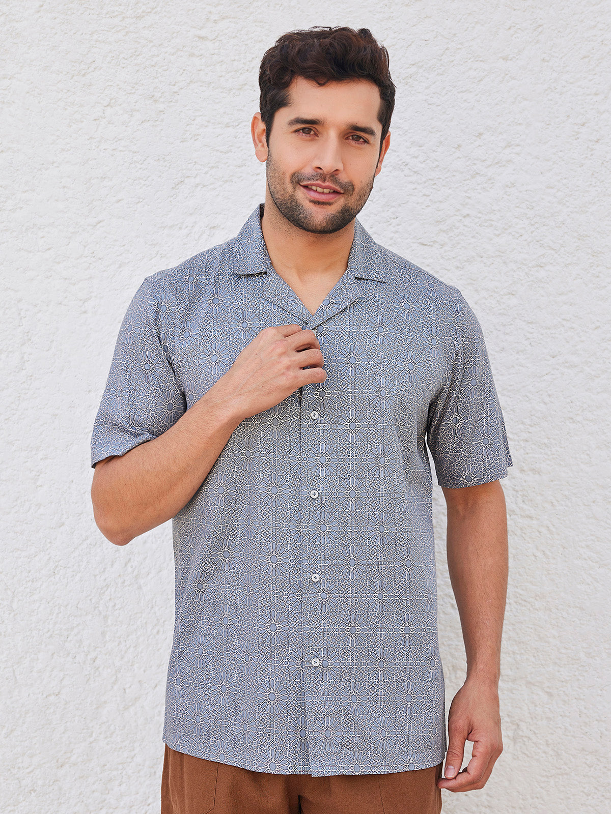 Doron - Printed Cuban Collar Organic Cotton Tencel Shirt image 6