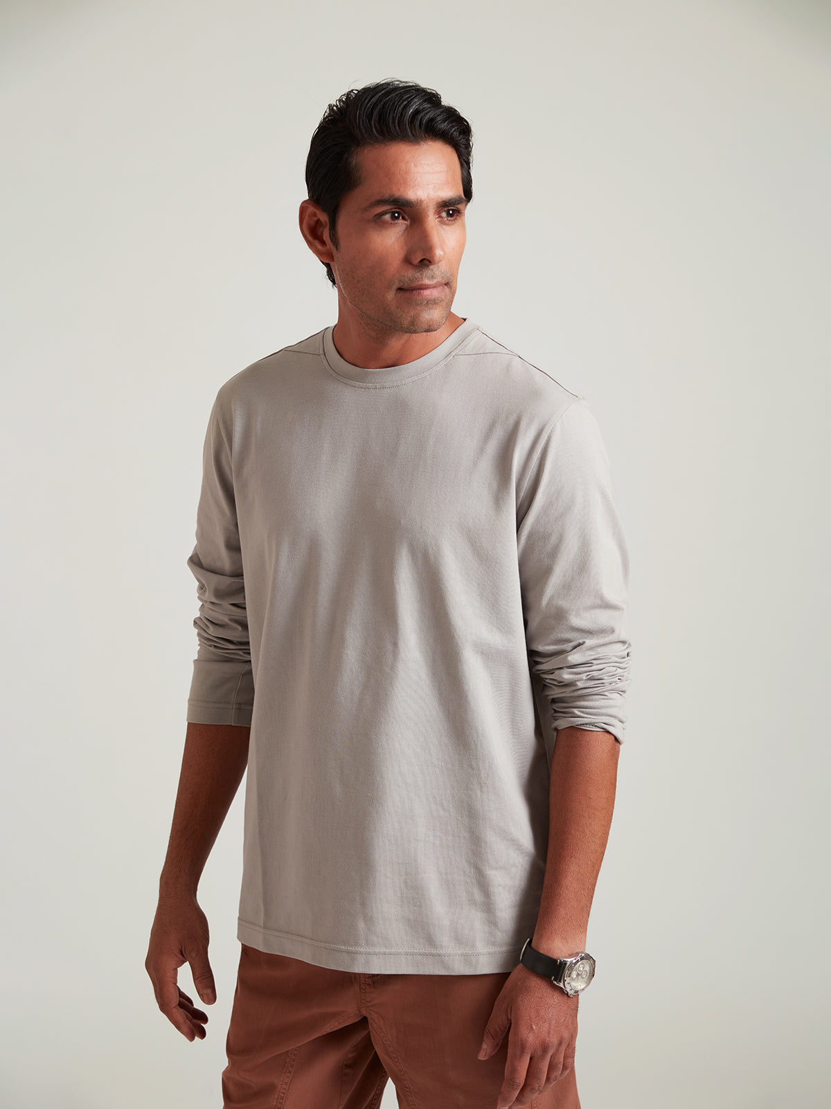 Jaden -CLASSIC Light Grey Full Sleeves Organic Cotton T-shirt image 3