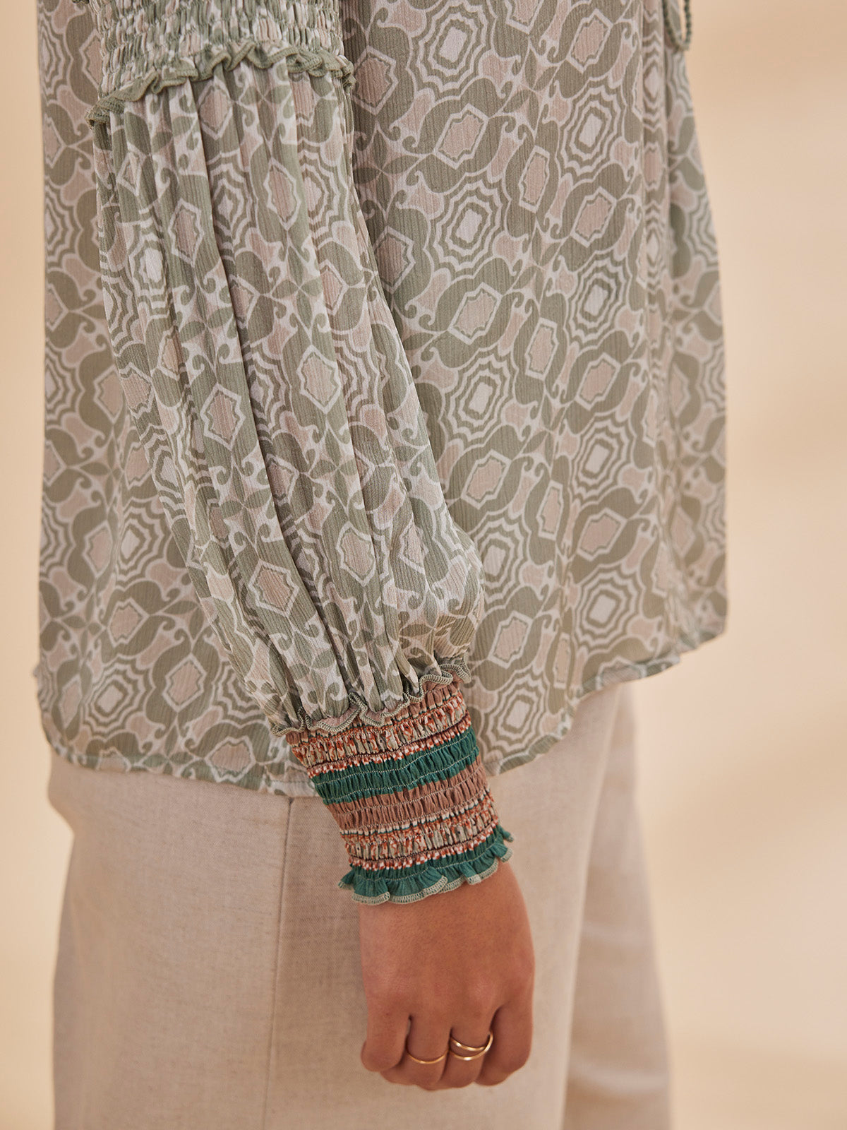 Alizeh - Printed Bemberg Satin Chiffon Peasant Top image 8