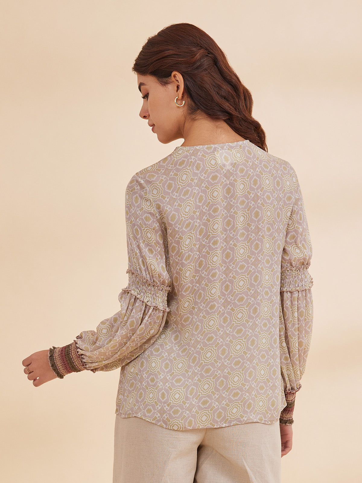 Alizeh - Printed Bemberg Satin Chiffon Peasant Top image 10