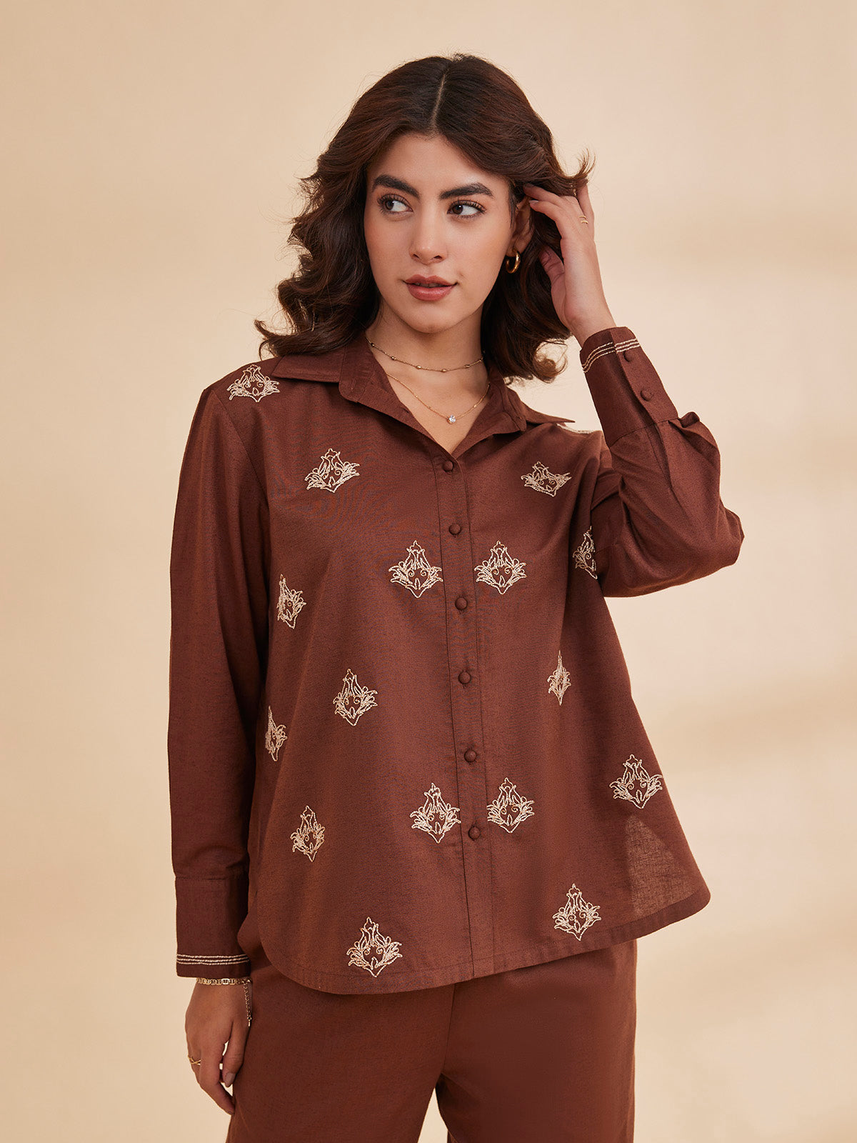 Allara - Motif Embroidered Linen Shirt image 11