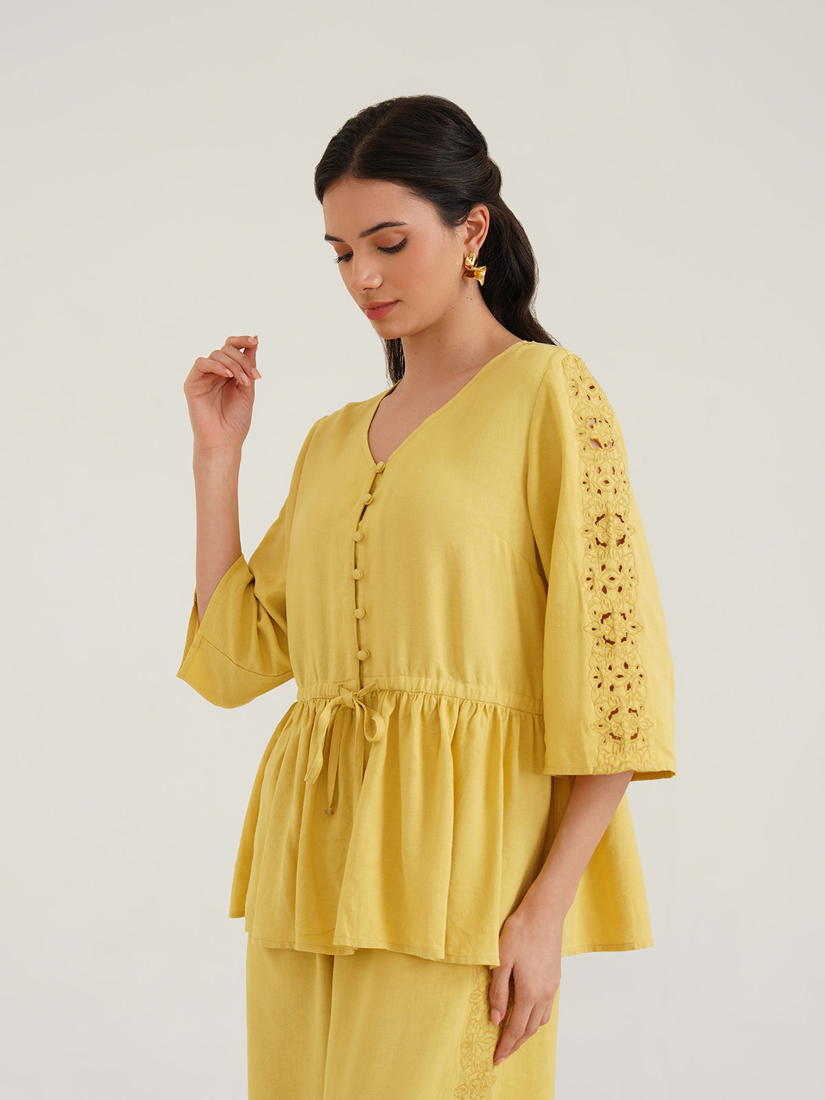 Ares – Linen Peplum Top - Haldi Yellow image 5