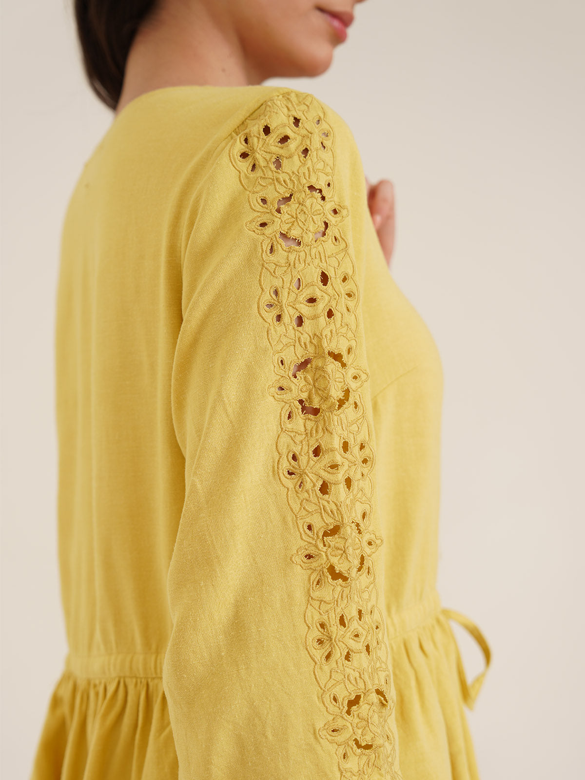 Ares – Linen Peplum Top - Haldi Yellow image 6