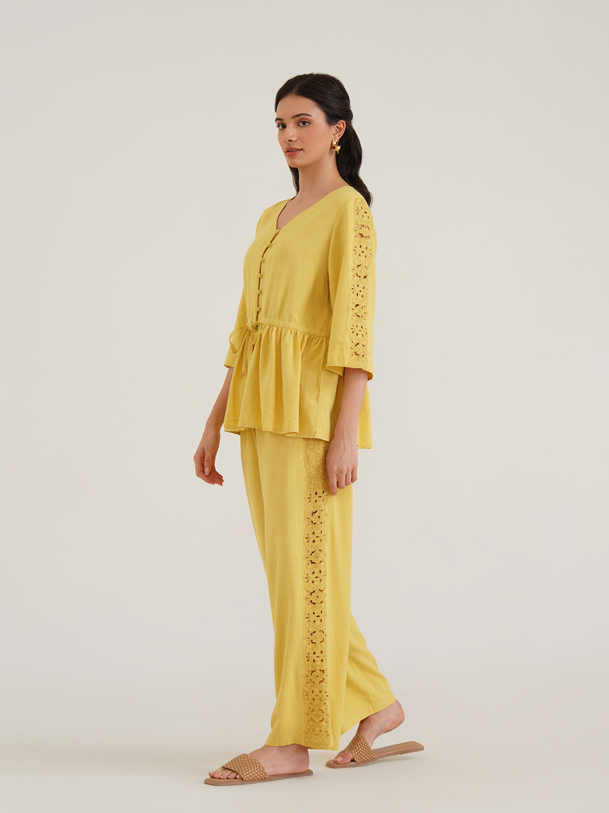 Ares – Linen Peplum Top - Haldi Yellow image 7