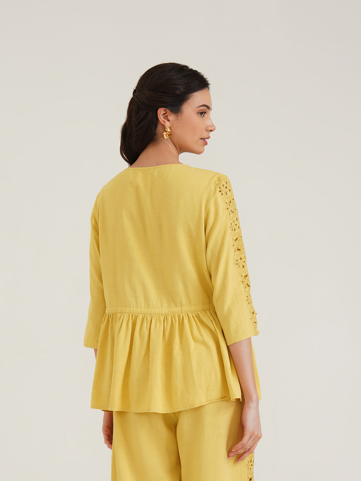 Ares – Linen Peplum Top - Haldi Yellow image 8