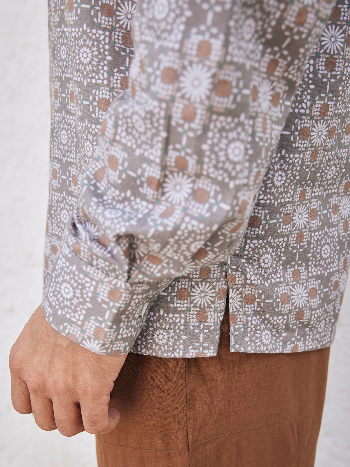 Aref - Printed Organic Cotton Linen Henley Shirt image 11