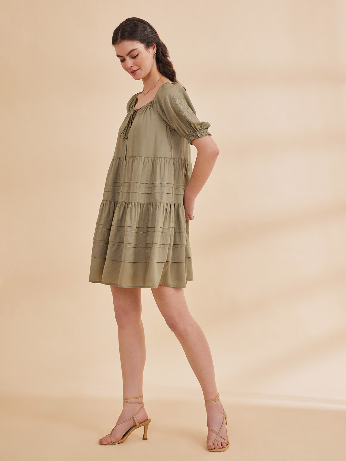 Ayat - Organic Bamboo Tiered Peasant Green Dress image 3