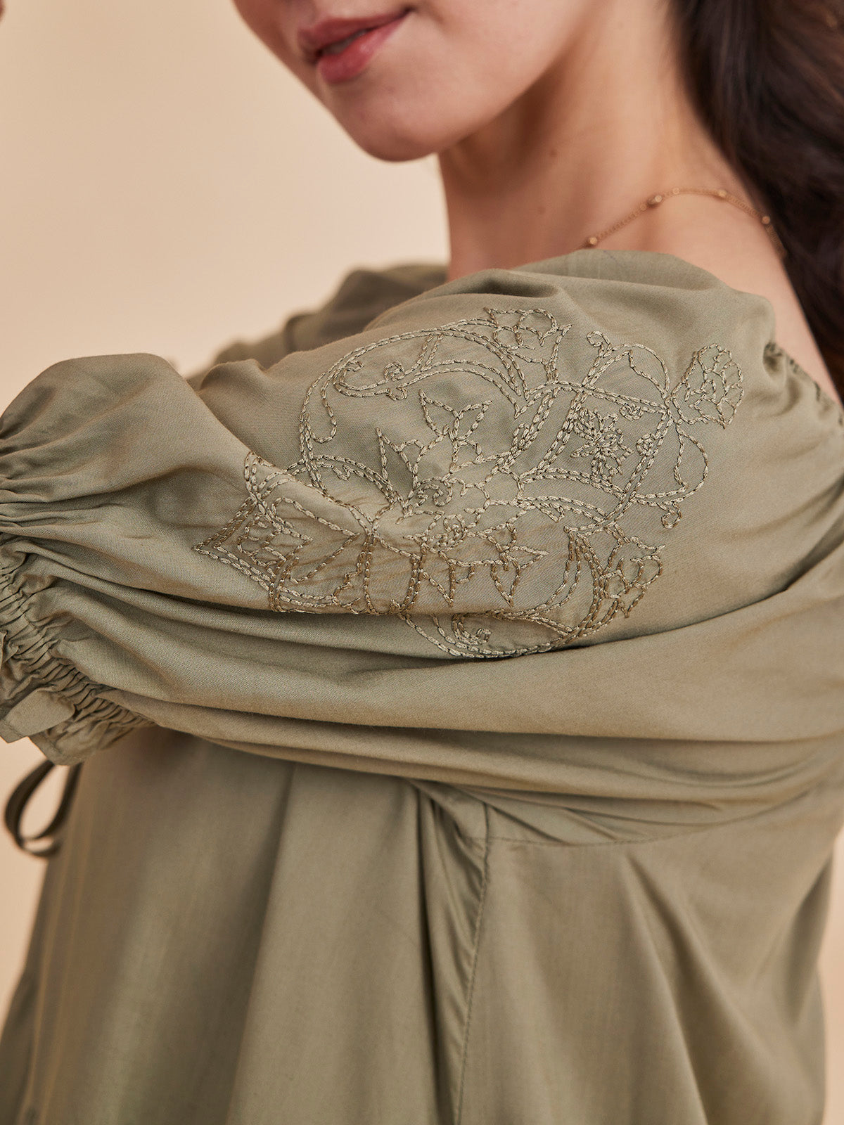 Ayat - Organic Bamboo Tiered Peasant Green Dress image 4