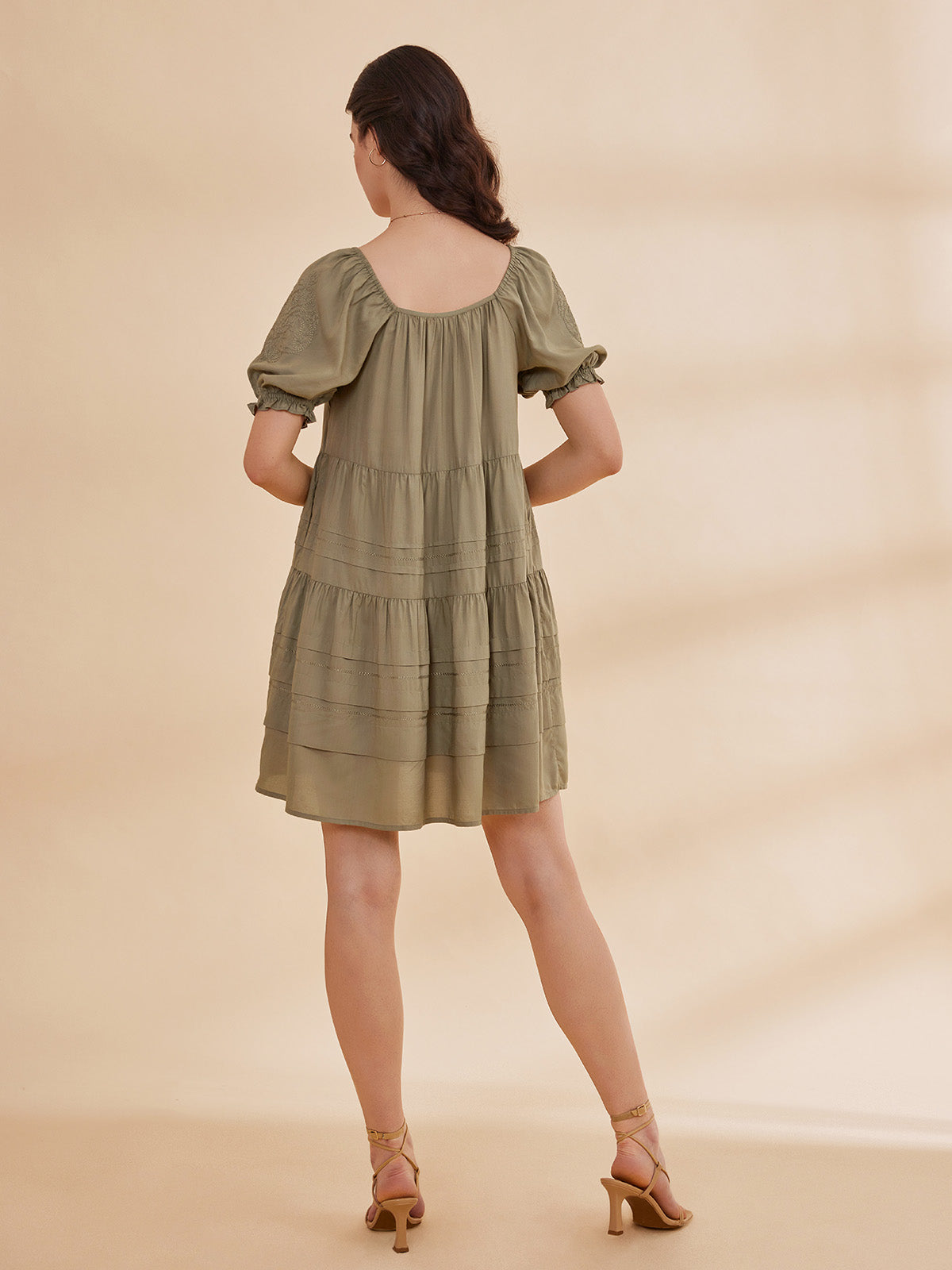 Ayat - Organic Bamboo Tiered Peasant Green Dress image 5