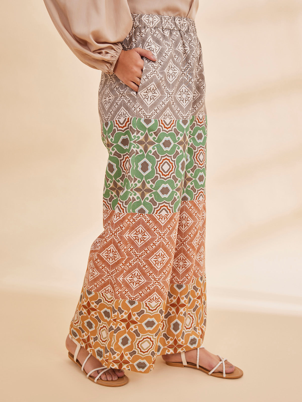 Beril - Wide Legged Printed Linen Pants image 5