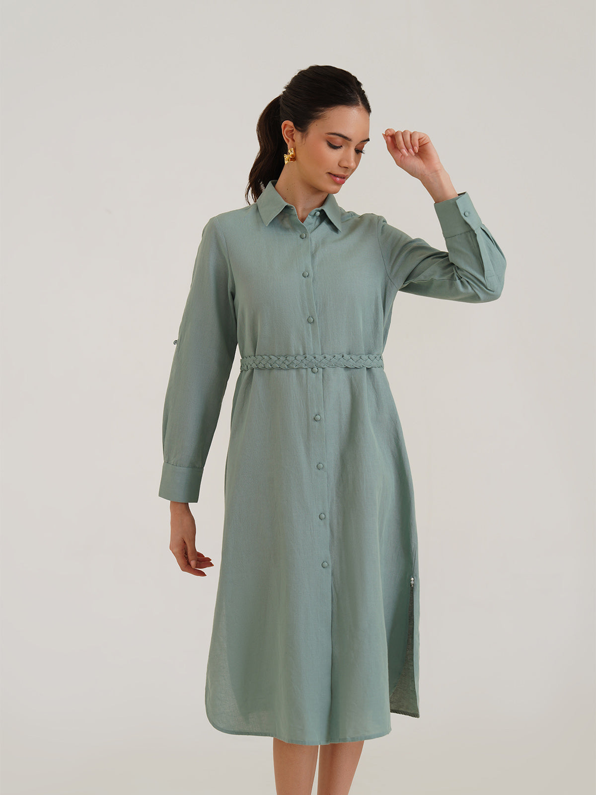 Bona - Embroidered Linen Shirt Dress image 7