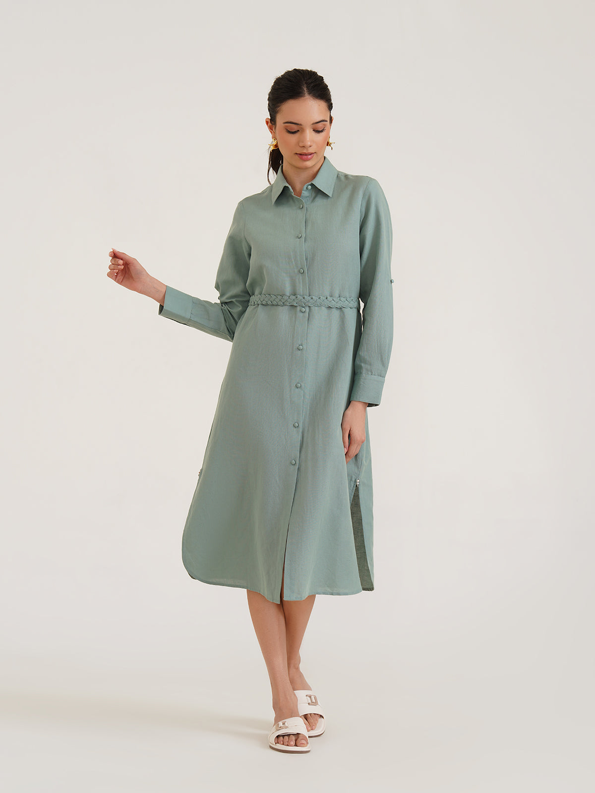 Bona - Embroidered Linen Shirt Dress image 8