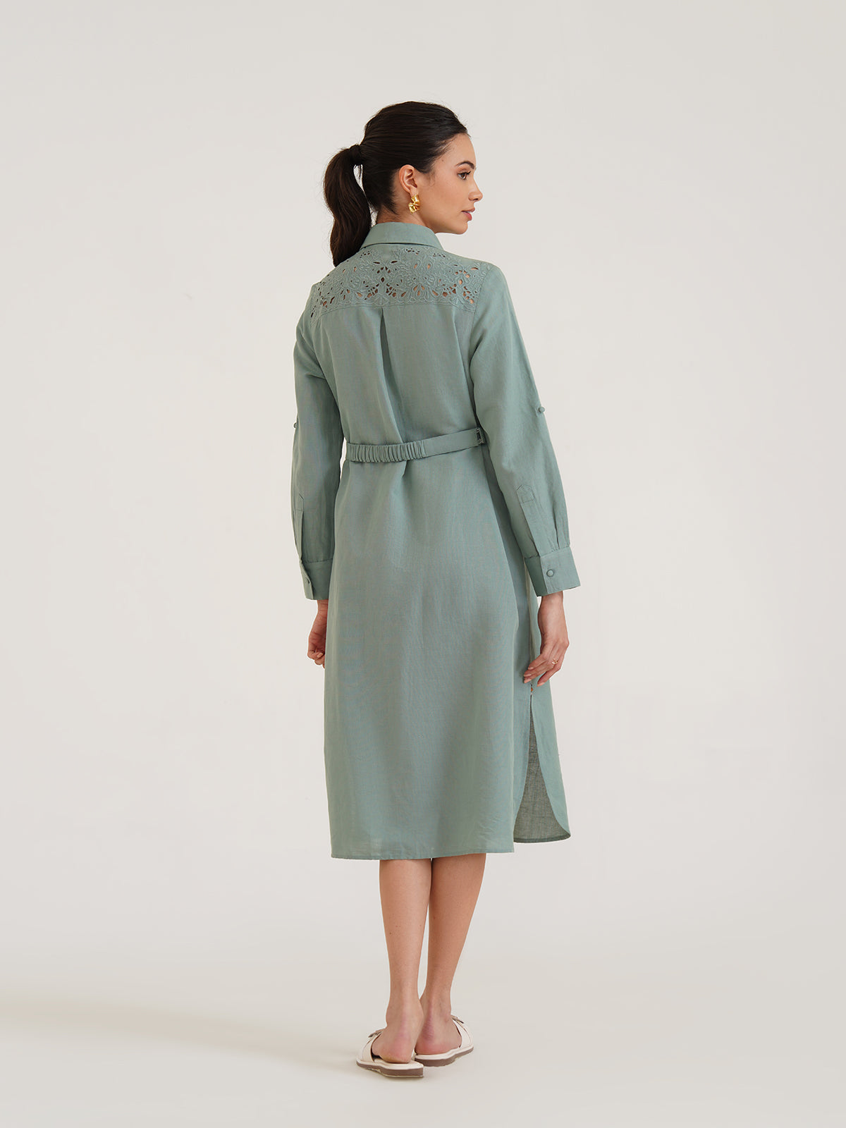 Bona - Embroidered Linen Shirt Dress image 11