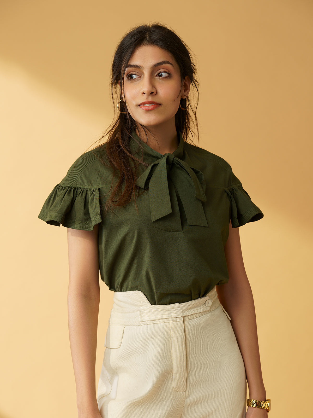 Cecelia - Organic Cotton Top With Sleeve Details And Neck Tie image 6