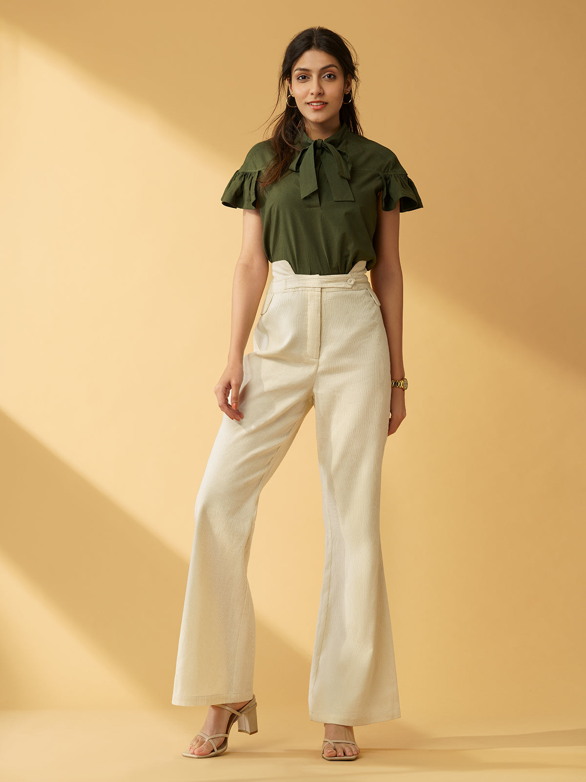 Cecelia - Organic Cotton Top With Sleeve Details And Neck Tie