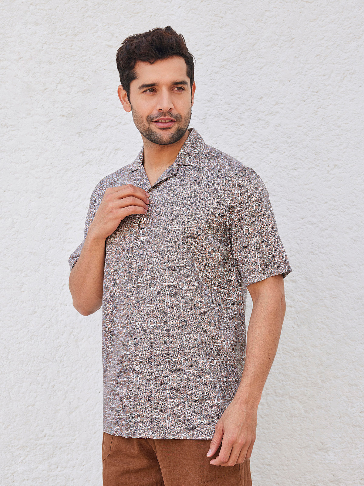 Doron - Printed Cuban Collar Organic Cotton Tencel Shirt image 8