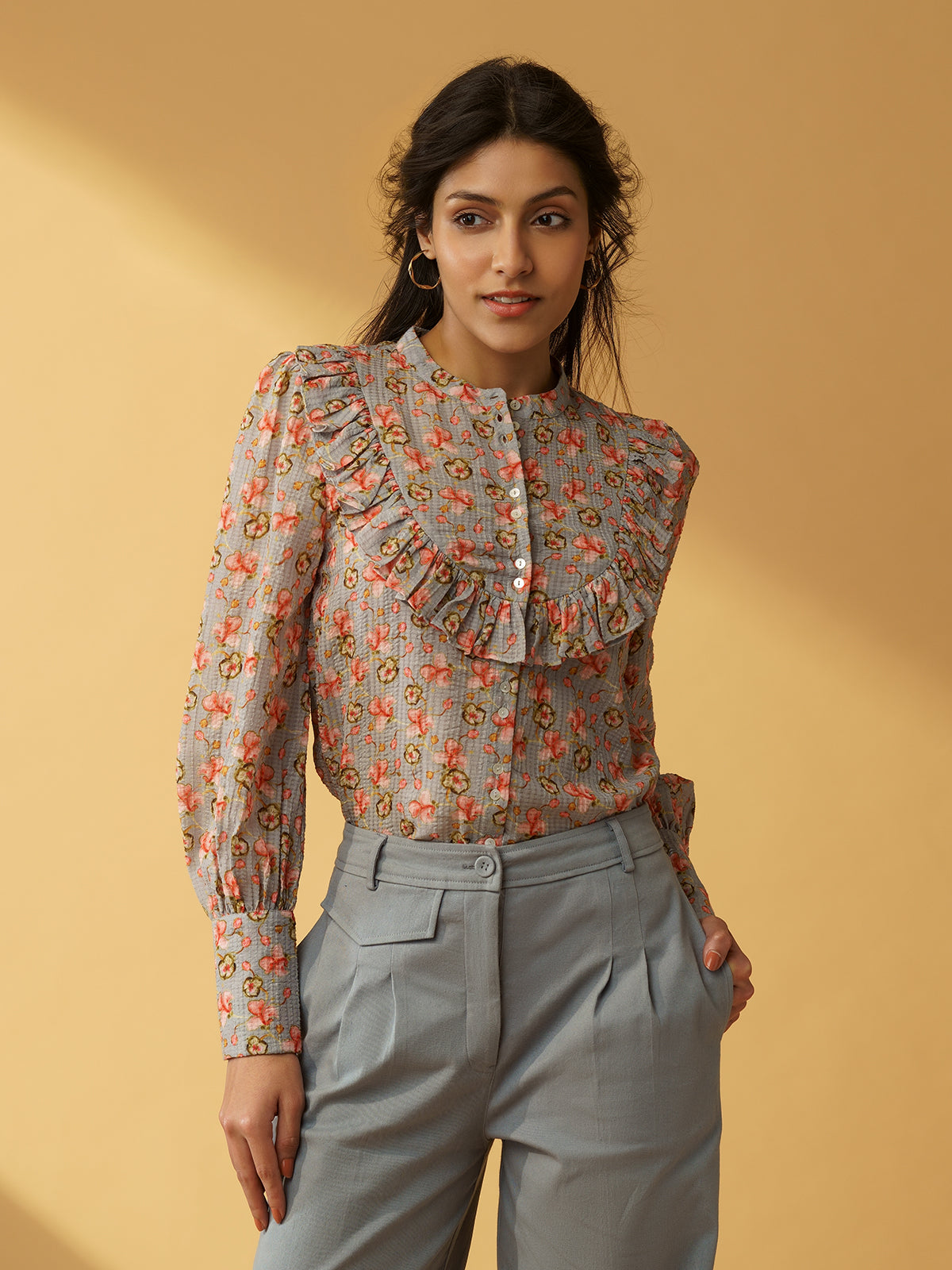 Elana - Printed Shirt In Organic Textured Bamboo Fabric image 5
