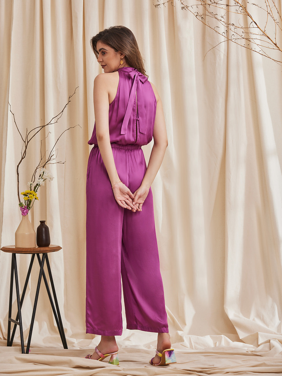 Freena - Halter Neck Viscose Satin Jumpsuit image 8