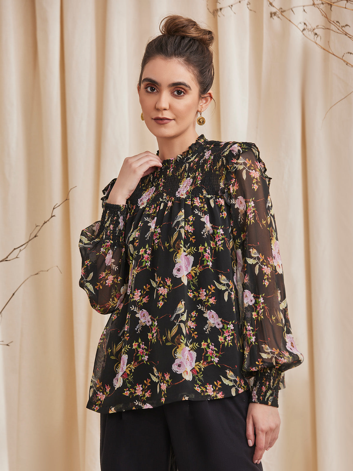 Gardenia - Viscose Georgette Printed Top With Smocking image 8