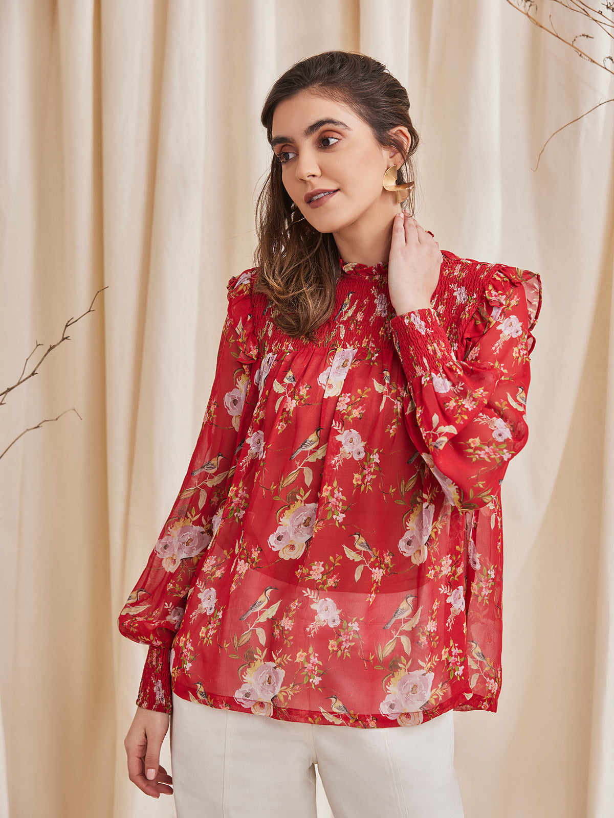 Gardenia - Viscose Georgette Printed Top With Smocking image 8