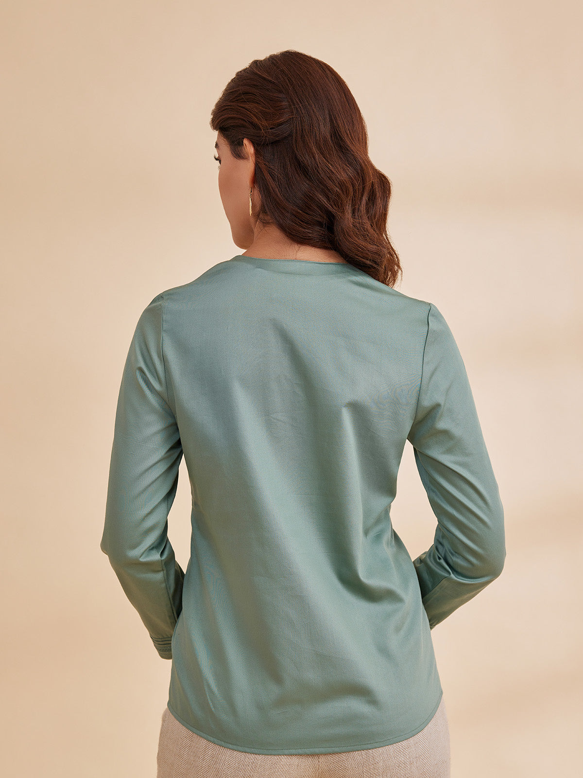 Brianna - Green Wrap Style Cotton Satin Top image 7