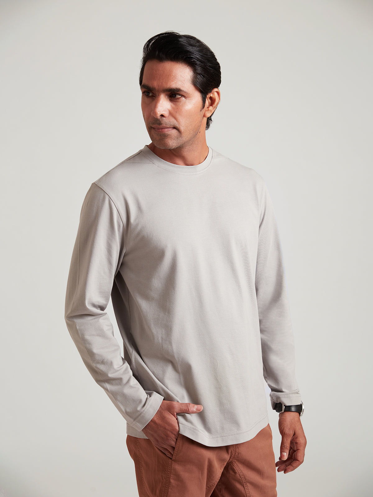 Jaden -CLASSIC Light Grey Full Sleeves Organic Cotton T-shirt image 5
