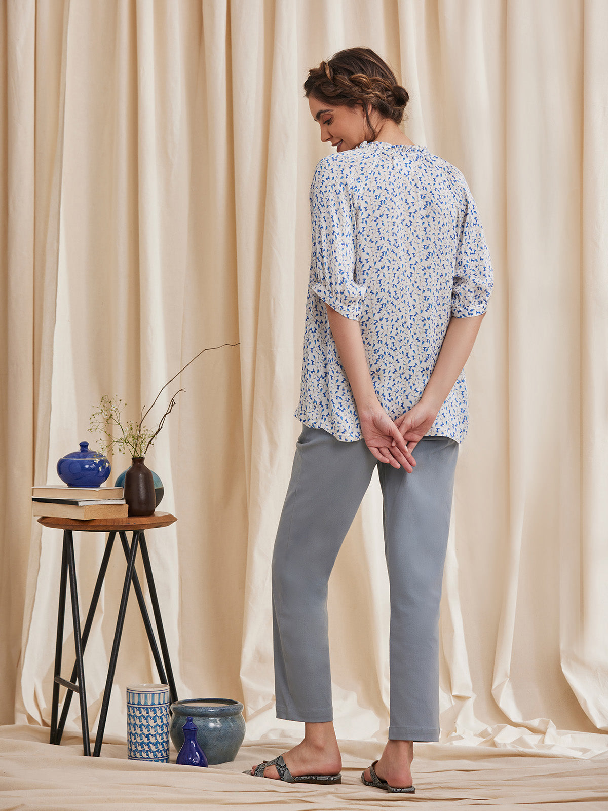 Livia - Formal Printed Viscose Modal Satin Shirt image 5