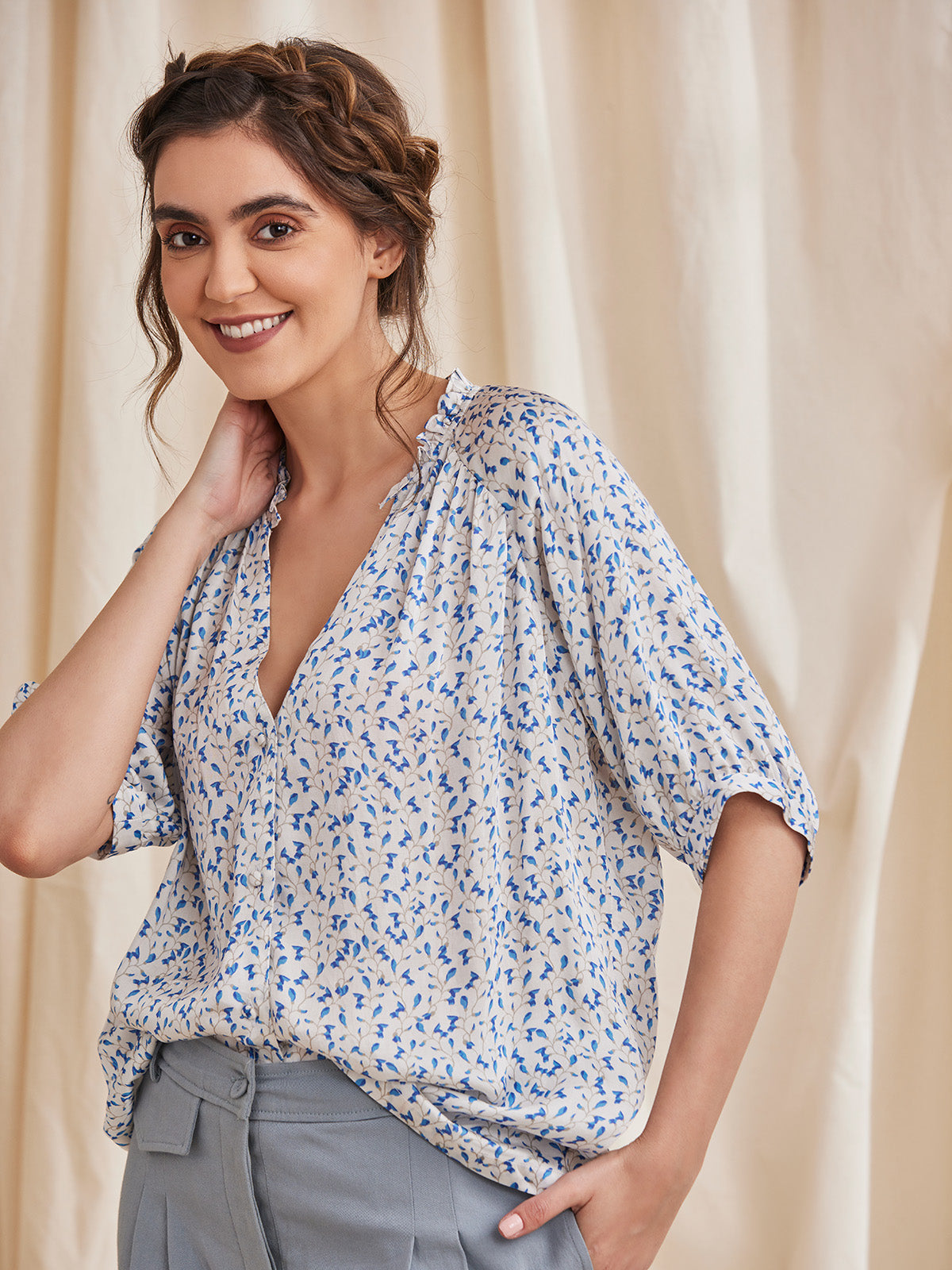 Livia - Formal Printed Viscose Modal Satin Shirt image 6