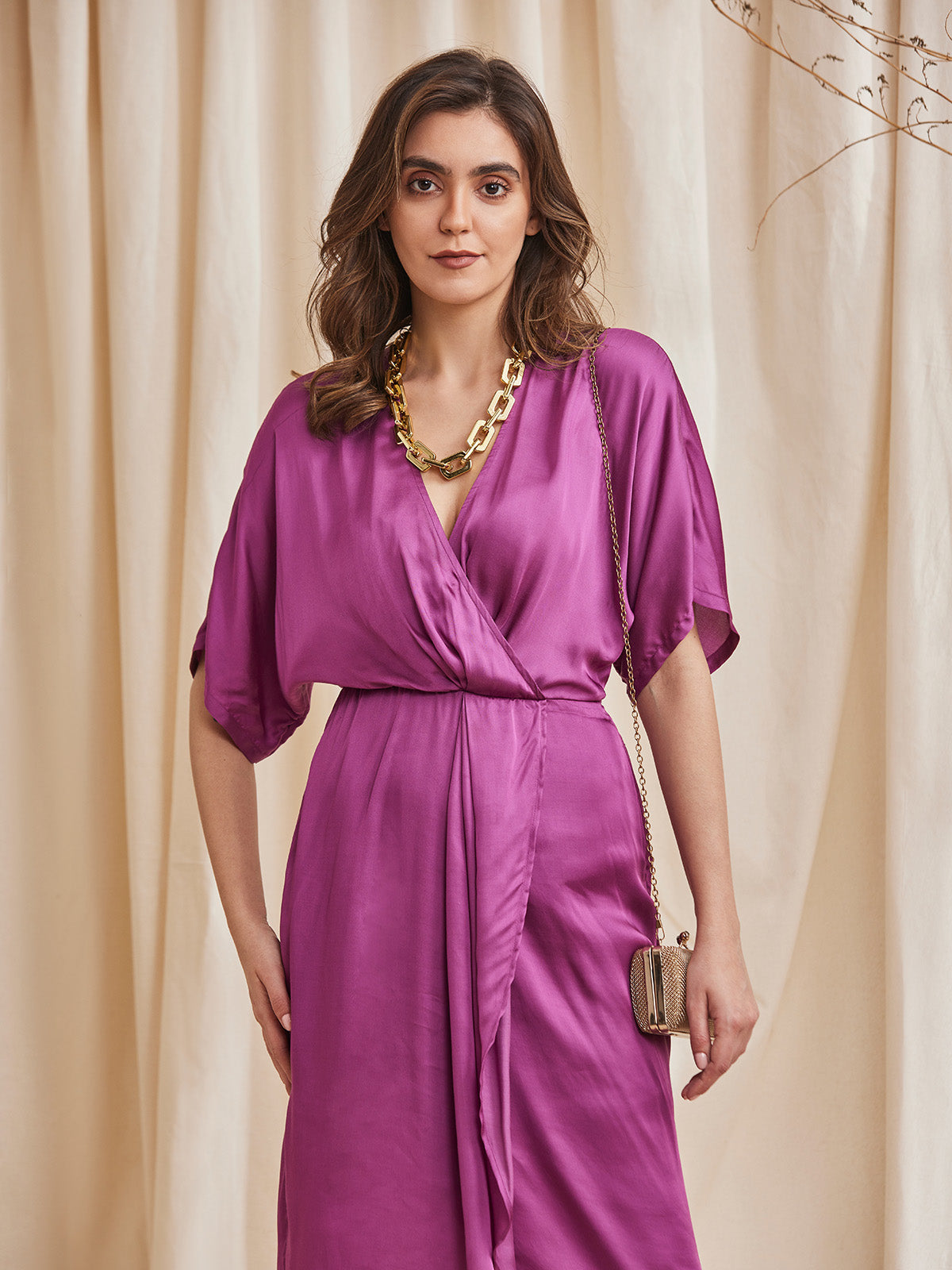 Zinnia - Printed Modal Satin Dress With A Wrap Neck image 3