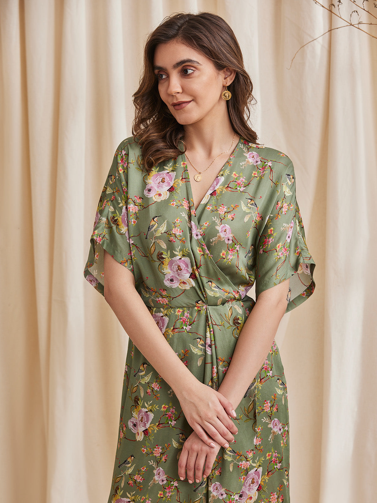 Zinnia - Printed Modal Satin Dress With A Wrap Neck image 6