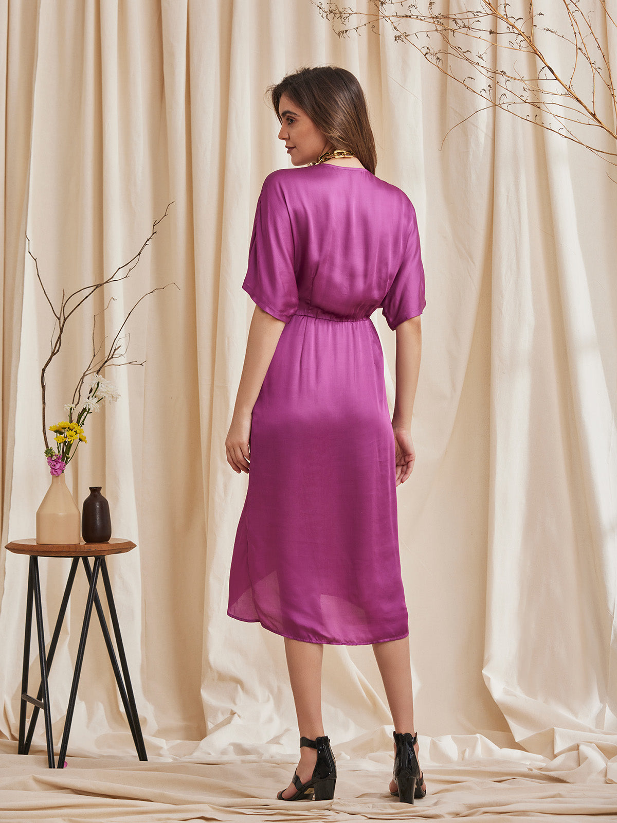Zinnia - Printed Modal Satin Dress With A Wrap Neck image 4
