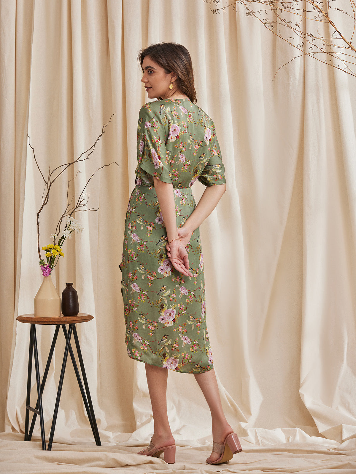 Zinnia - Printed Modal Satin Dress With A Wrap Neck image 8