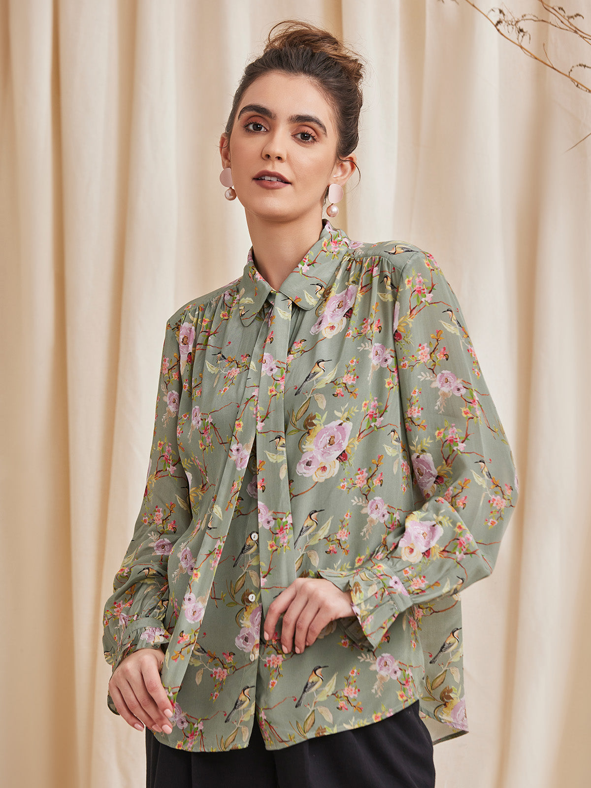Alyssa - Floral Printed Viscose Crepe Shirt image 10