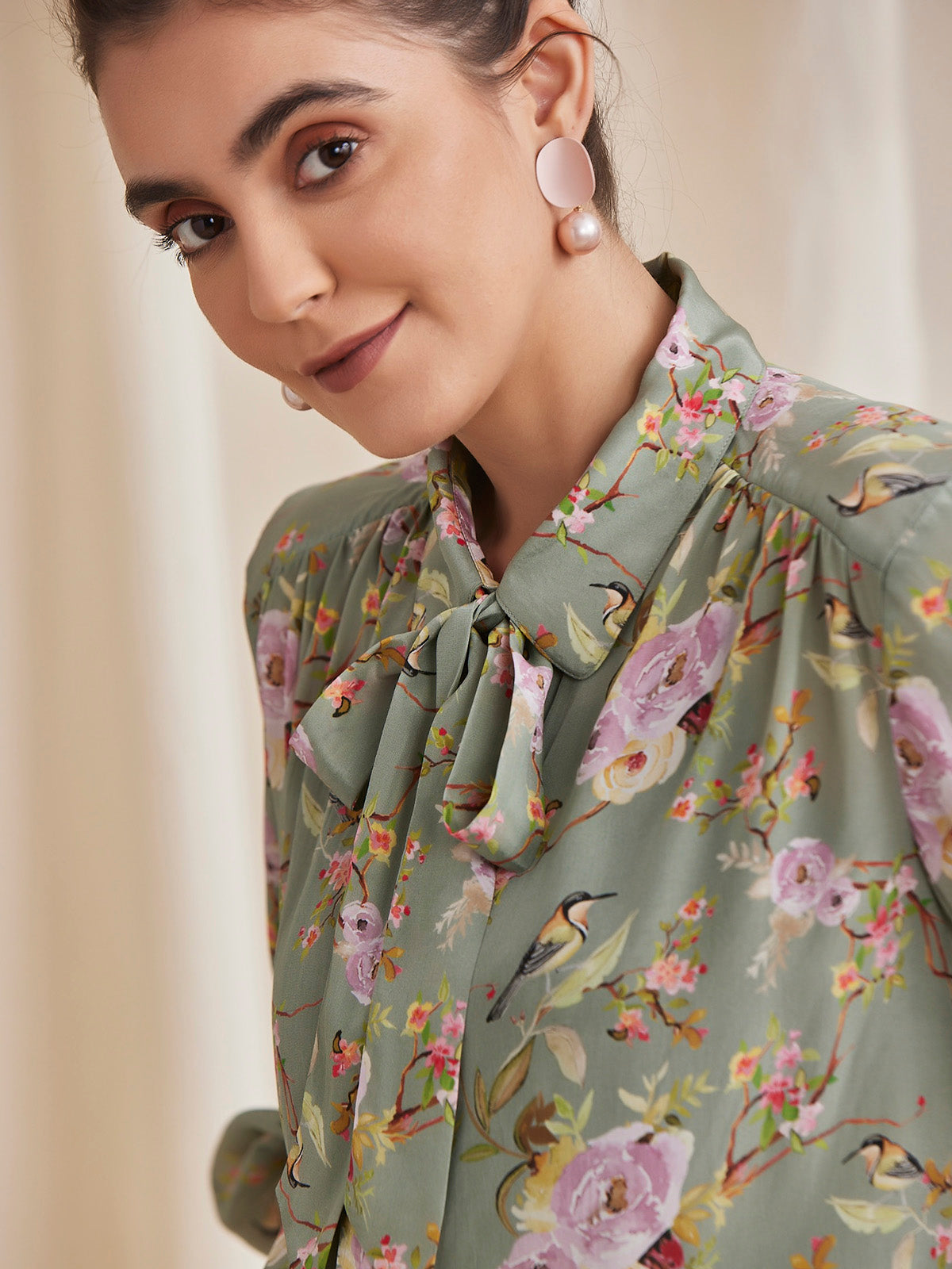 Alyssa - Floral Printed Viscose Crepe Shirt image 12