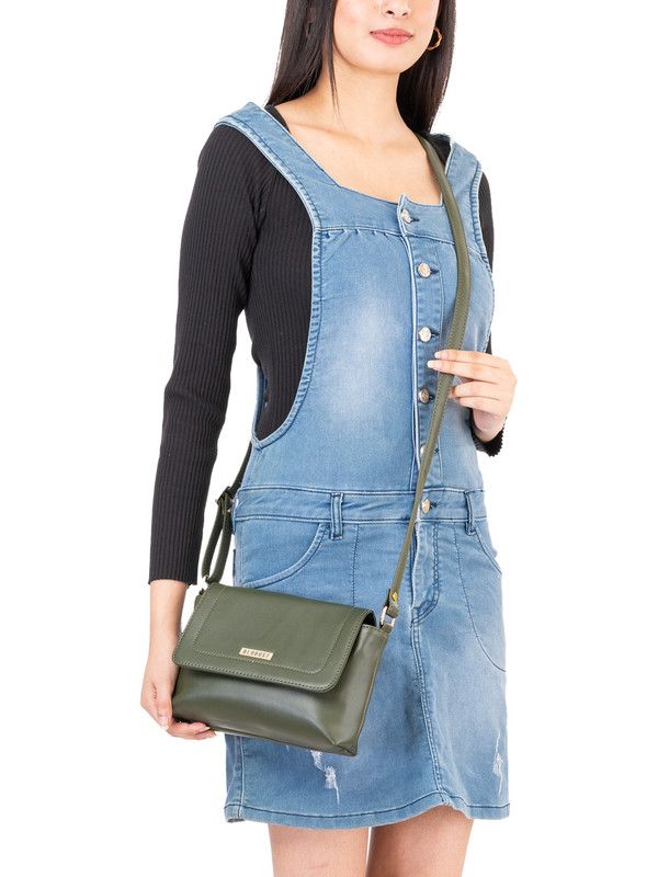 Women's Olive Green Sling Bag With Strap