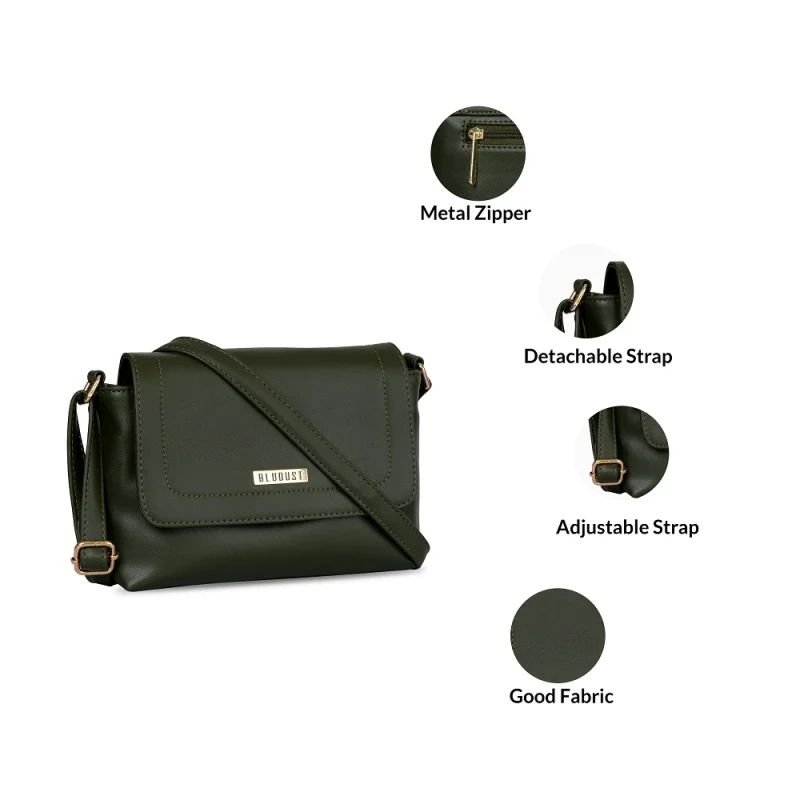 Women's Olive Green Sling Bag With Strap image 3