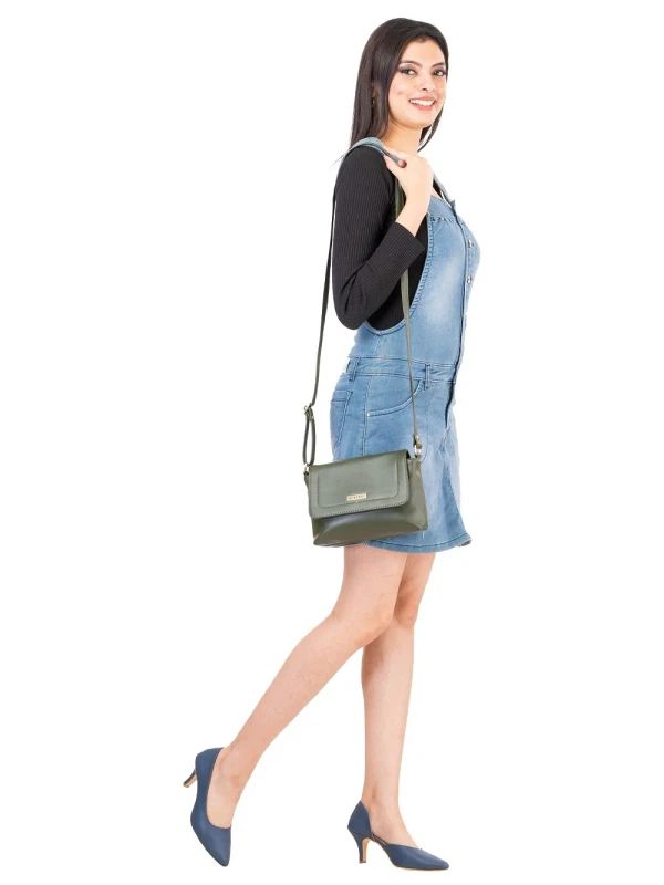 Women's Olive Green Sling Bag With Strap image 6