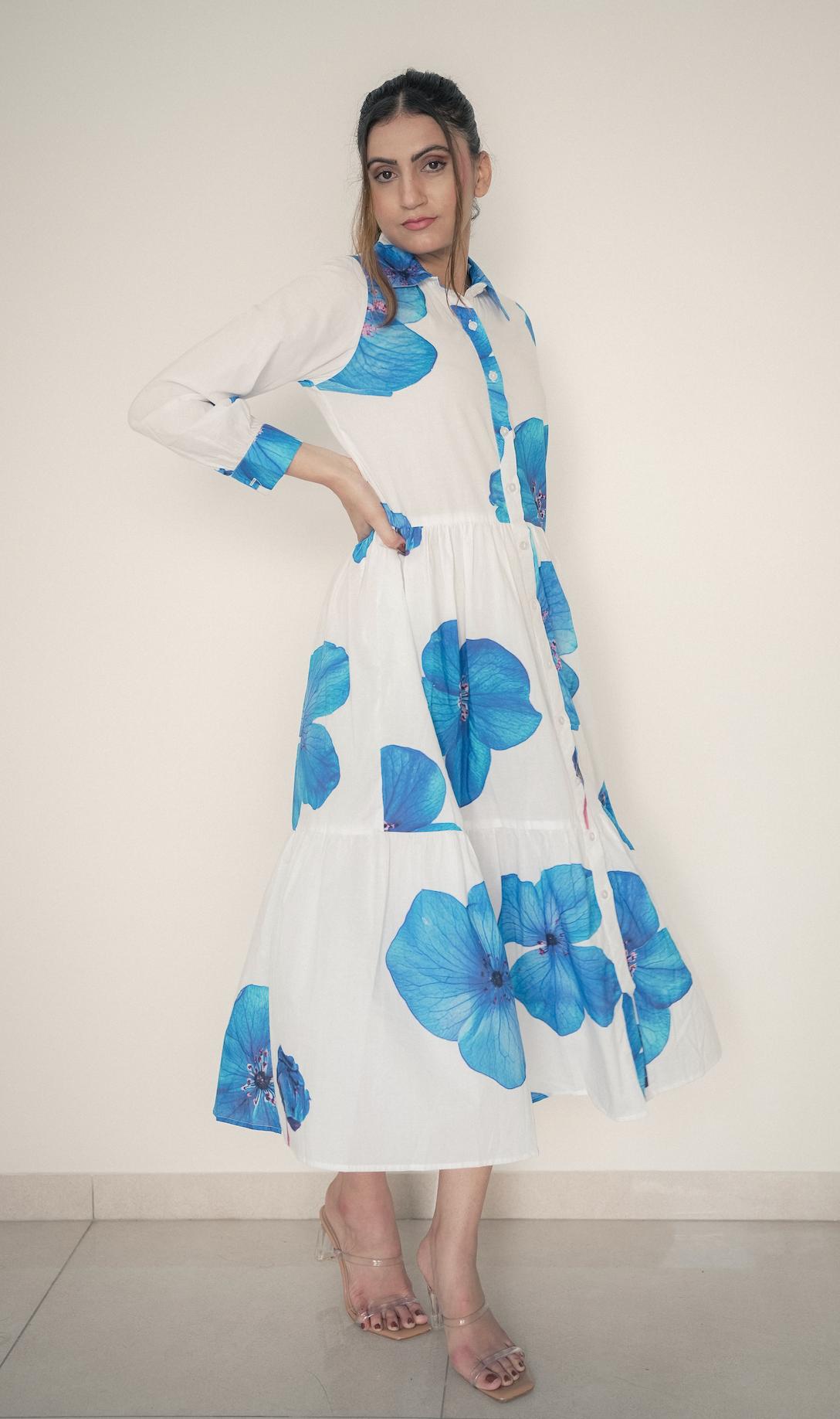 Blue Bloom Button-down Midi Dress image 2