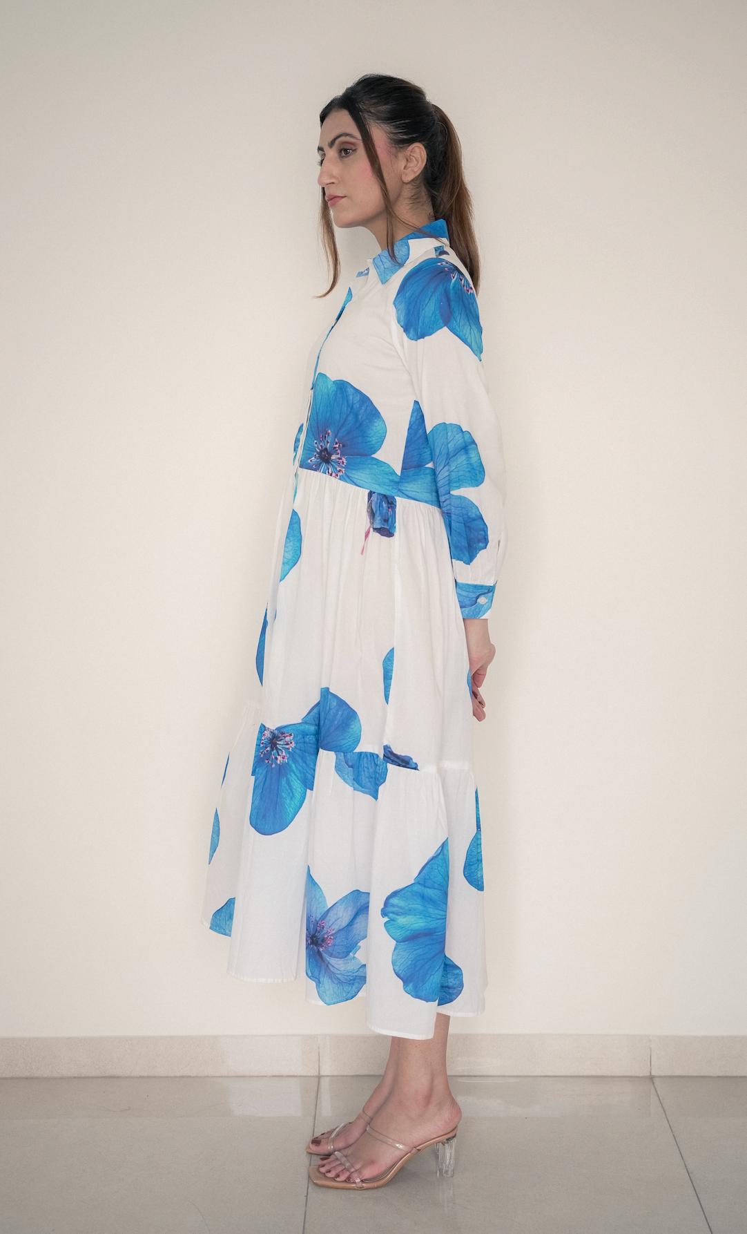 Blue Bloom Button-down Midi Dress image 3