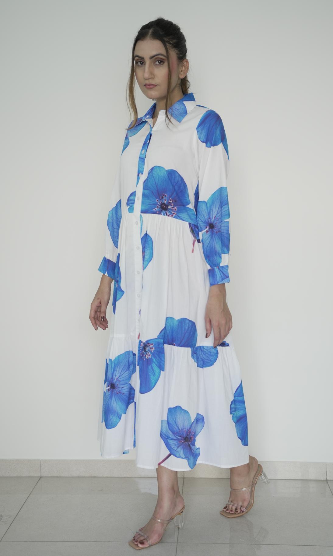 Blue Bloom Button-down Midi Dress image 4