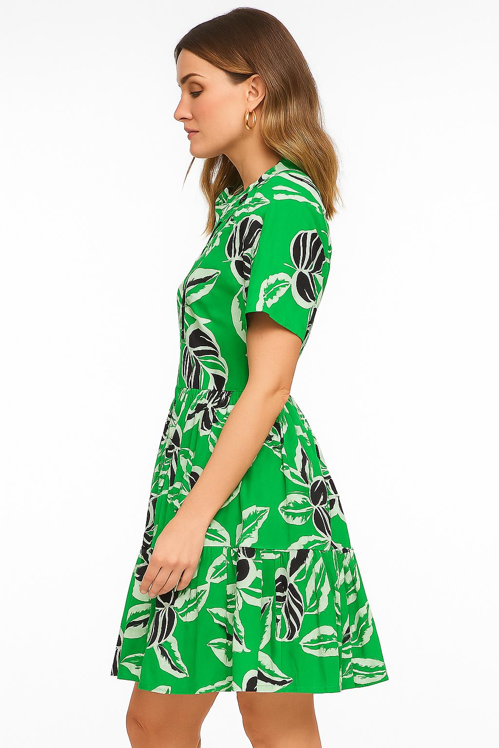 Tropical Leaf Print Button-front Dress image 3