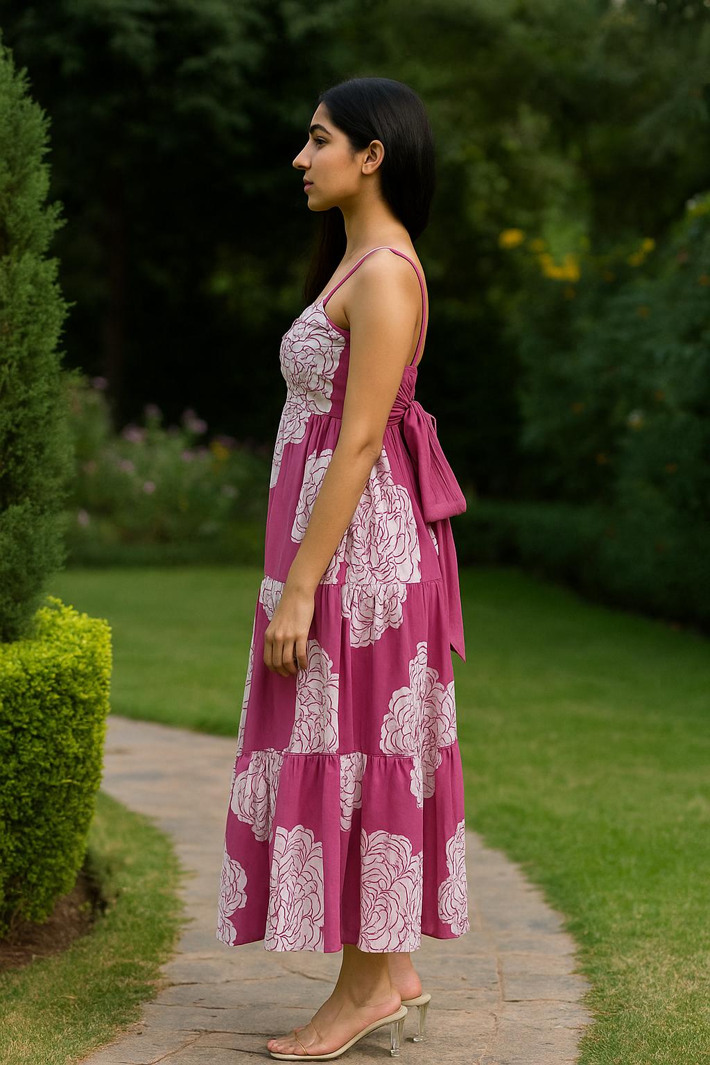 Pink Floral Tiered Cotton Dress image 3