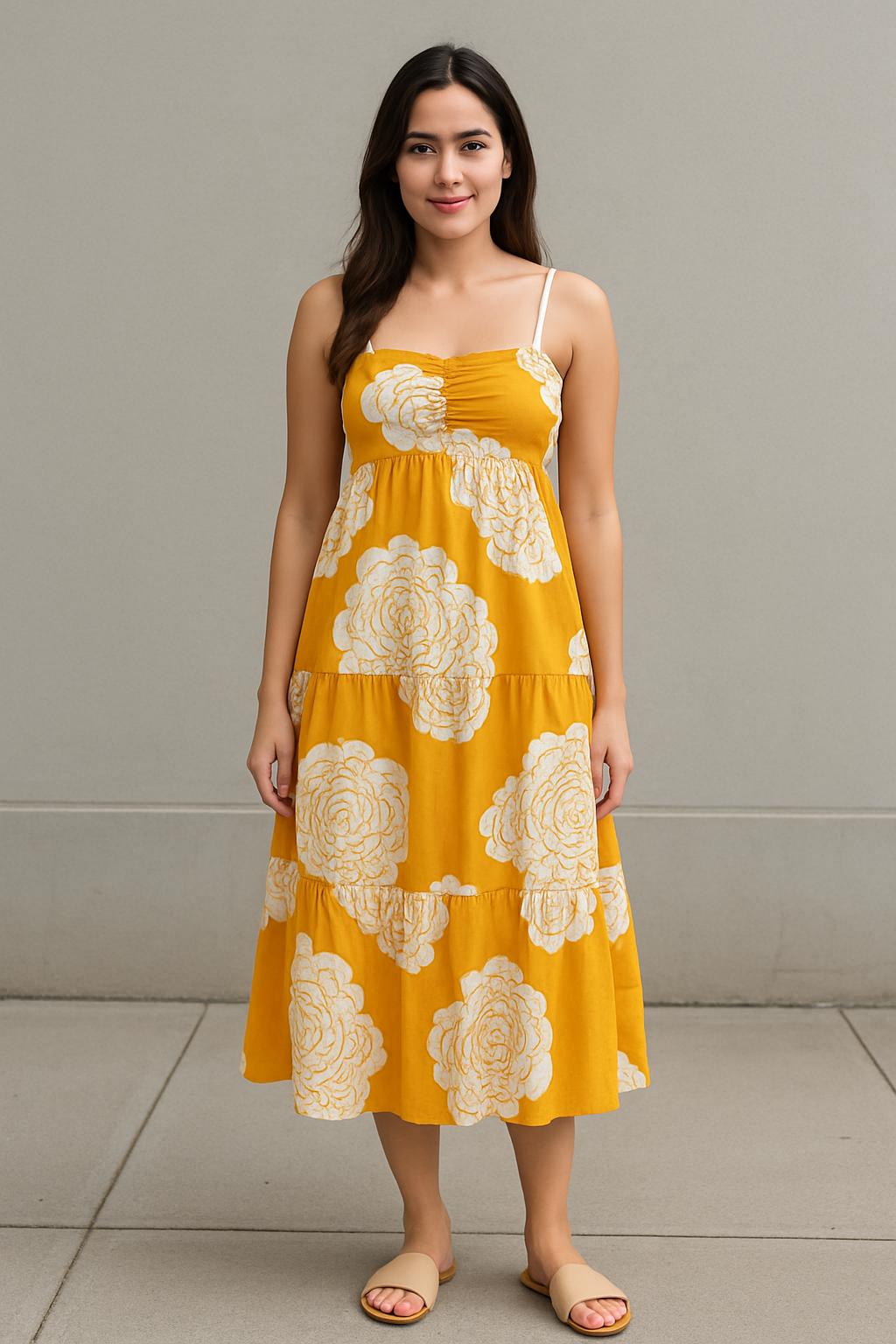 Mango Floral Tiered Cotton Dress