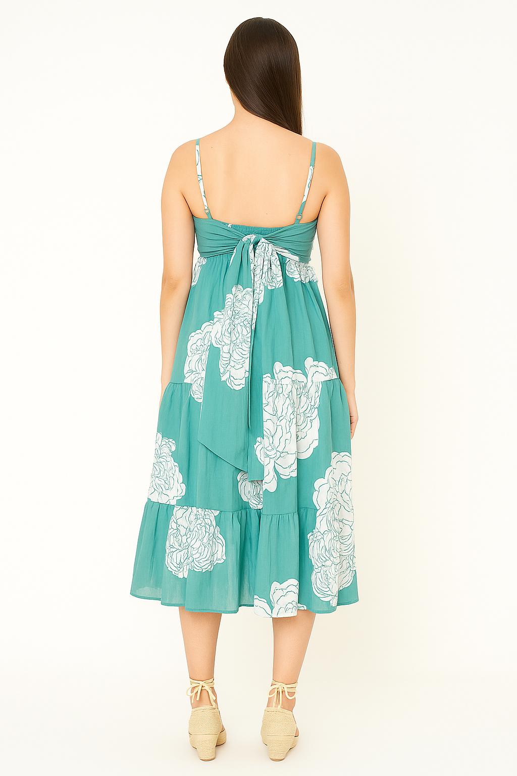 Turquoise Floral Tiered Cotton Dress image 2