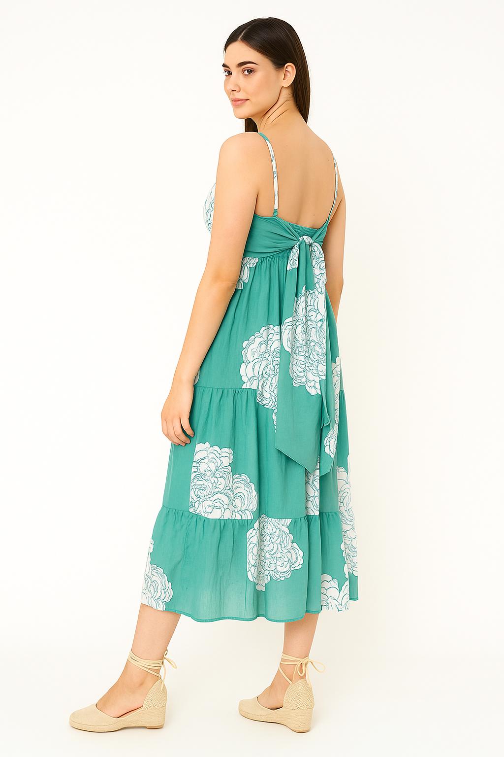 Turquoise Floral Tiered Cotton Dress image 3