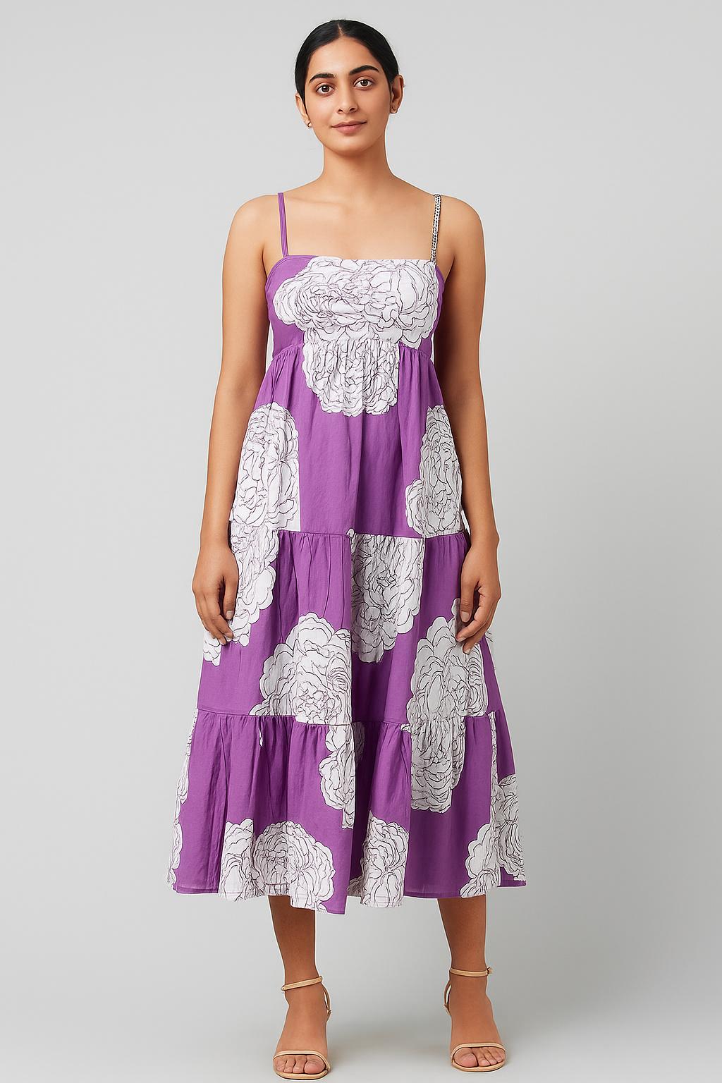 Violet Floral Tiered Cotton Dress